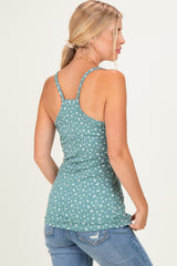 Olive Floral Fitted Sleeveless Cami Tank Top