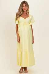 Yellow Flutter Sleeve Ruffle Hem Maternity Maxi Dress