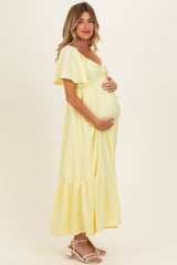 Yellow Flutter Sleeve Ruffle Hem Maternity Maxi Dress