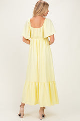 Yellow Flutter Sleeve Ruffle Hem Maxi Dress