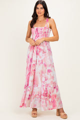 Pink Sleeveless Tiered Maxi Dress