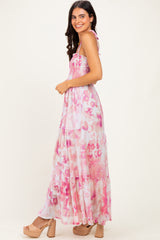 Pink Sleeveless Tiered Maxi Dress