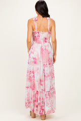 Pink Sleeveless Tiered Maxi Dress