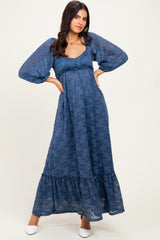 Blue Lace Long Sleeve Maxi Dress