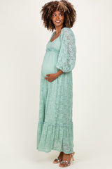 Mint Lace Long Sleeve Maternity Maxi Dress
