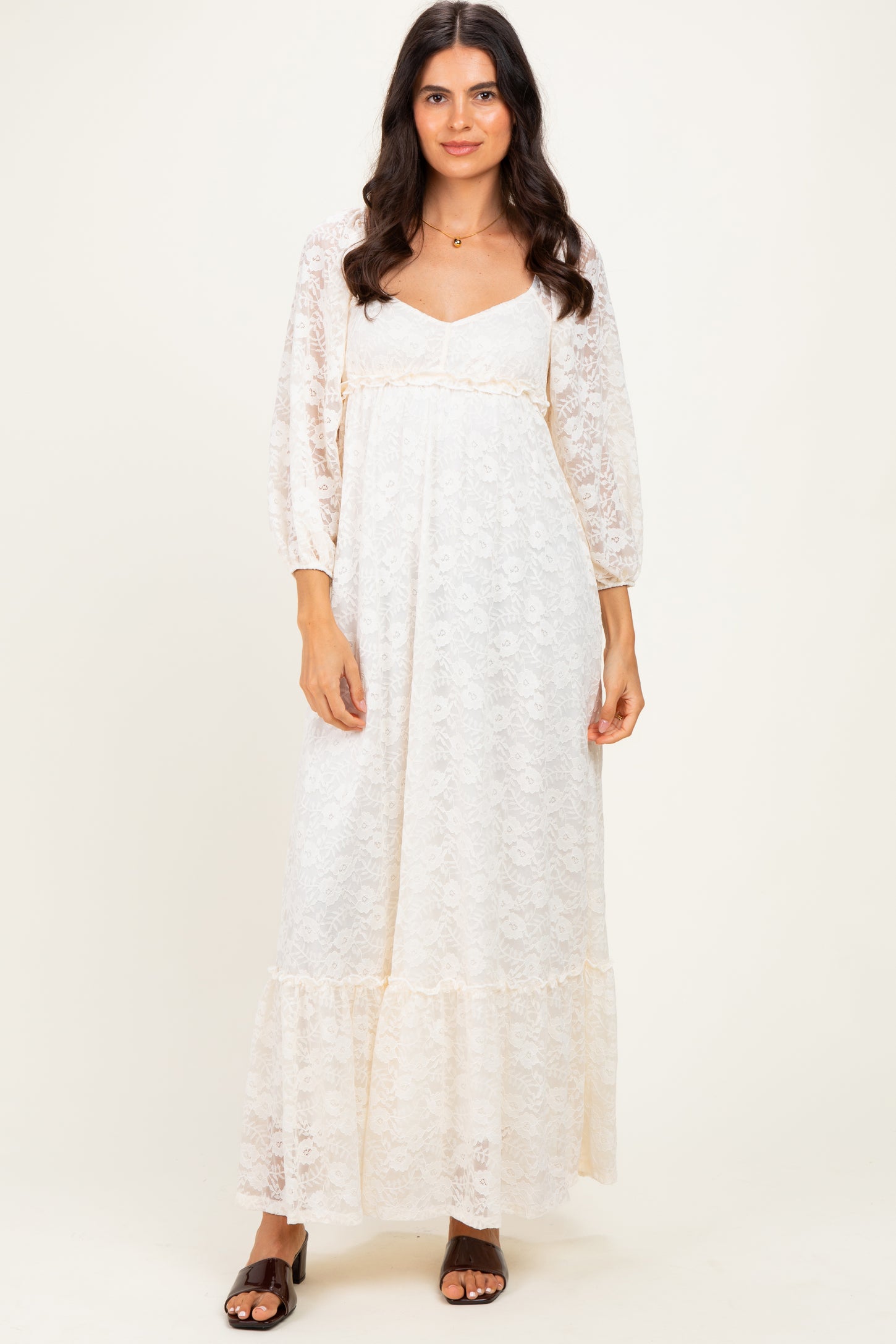 Ivory Lace Long Sleeve Maxi Dress