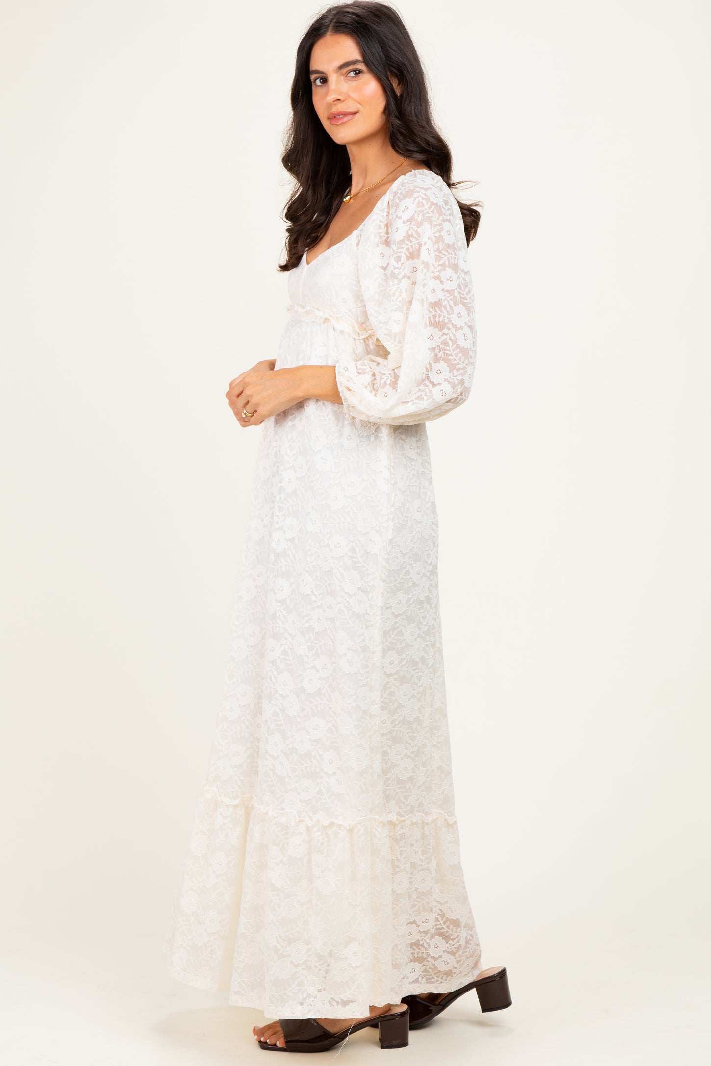 Ivory Lace Long Sleeve Maxi Dress
