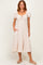 Beige Smocked Waist Short Sleeve Midi Dress