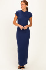 Navy Fitted Short Sleeve Maxi Dress