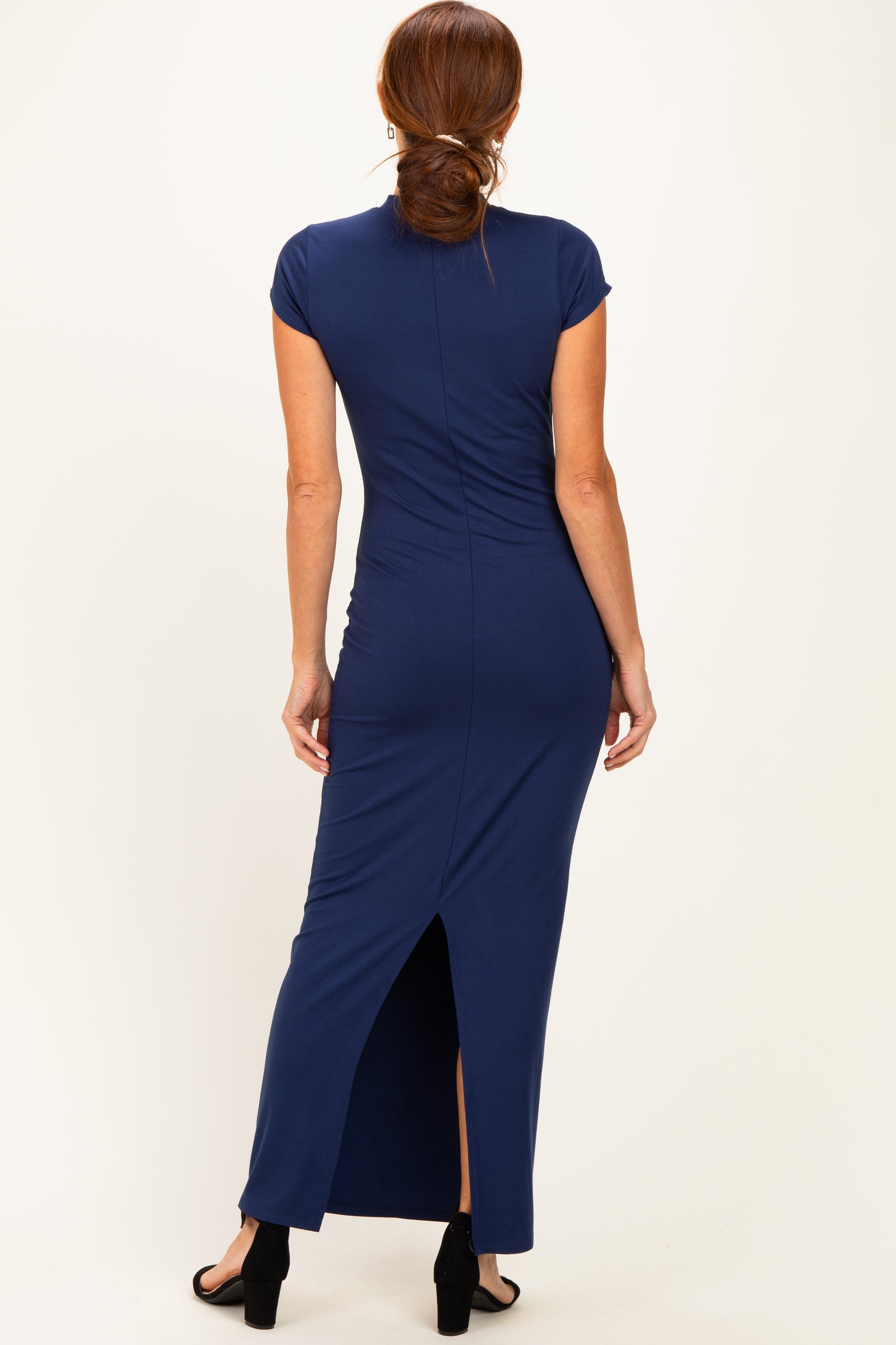 Navy Fitted Short Sleeve Maxi Dress