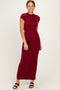 Burgundy Fitted Short Sleeve Maxi Dress