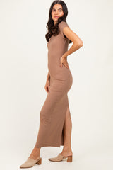 Mocha Fitted Short Sleeve Maxi Dress