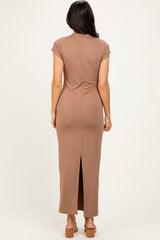 Mocha Fitted Short Sleeve Maxi Dress