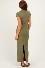Olive Fitted Short Sleeve Maxi Dress