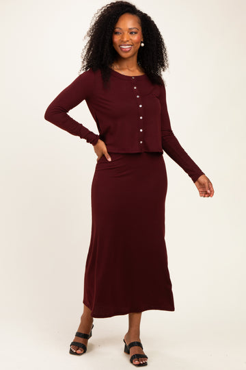 Burgundy Knit Dress Cardigan Set