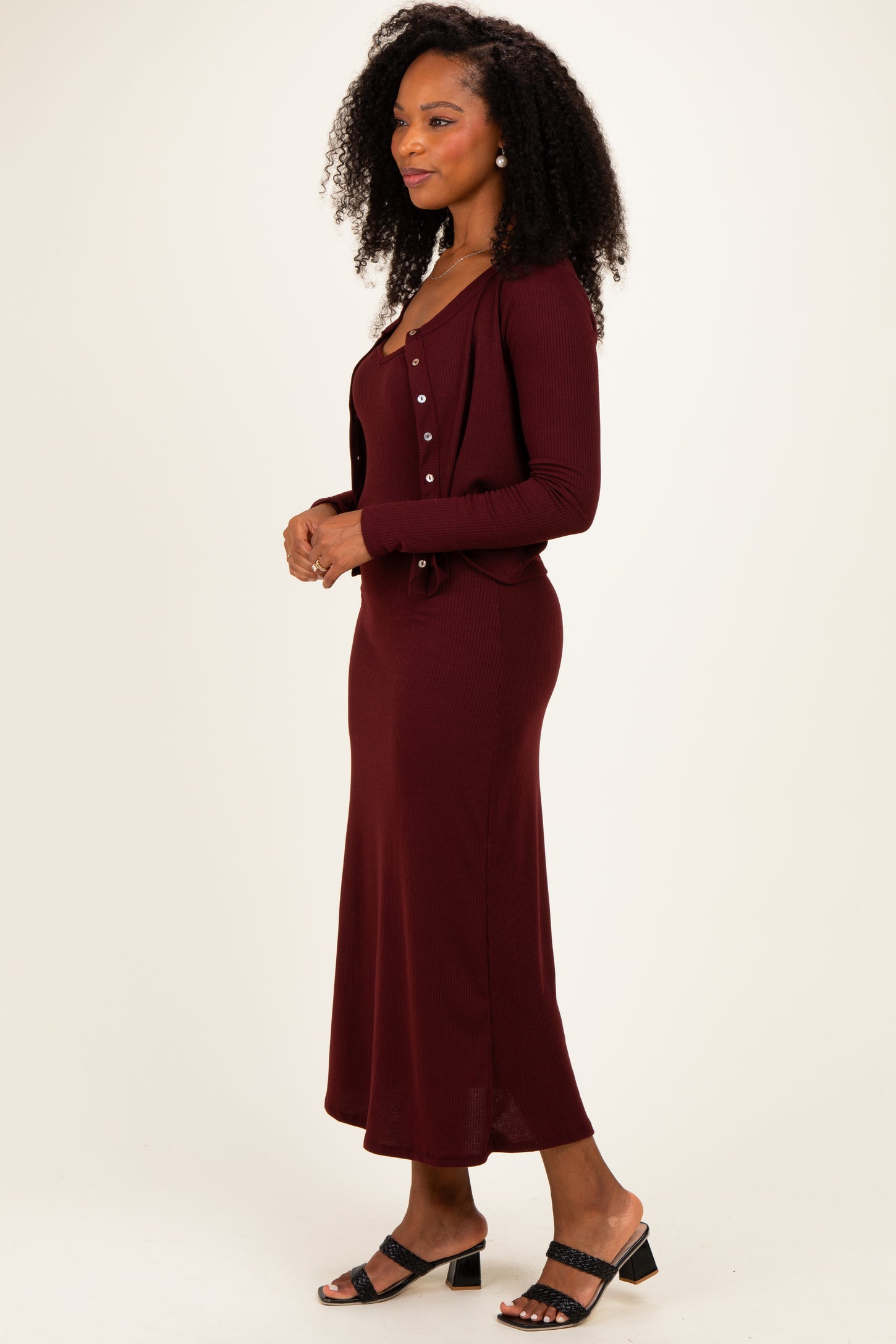 Burgundy Knit Dress Cardigan Set