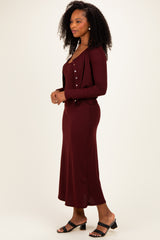 Burgundy Knit Dress Cardigan Set