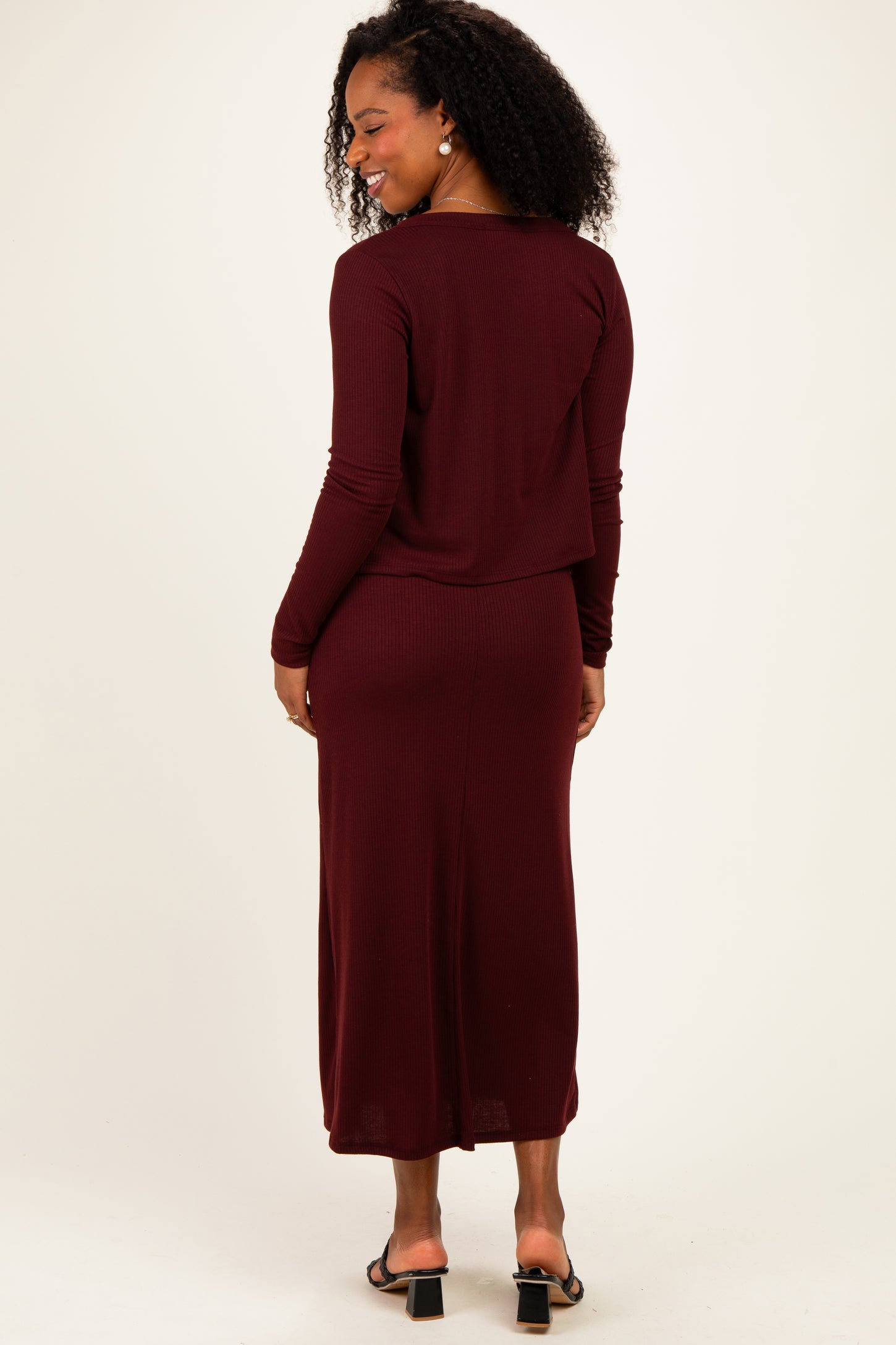 Burgundy Knit Dress Cardigan Set
