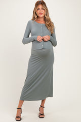 Olive Knit Dress Maternity Cardigan Set