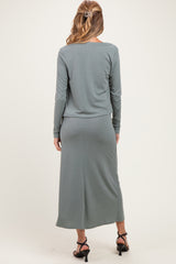 Olive Knit Dress Maternity Cardigan Set