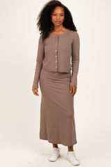Mocha Knit Dress Cardigan Set