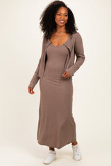 Mocha Knit Dress Maternity Cardigan Set