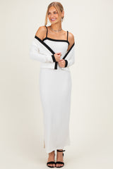 White/ Black Color Block Sleeveless Fitted Dress Cardigan Set