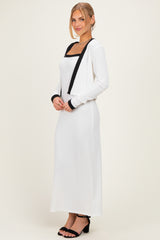 White/ Black Color Block Sleeveless Fitted Dress Cardigan Set