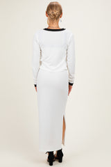 White/ Black Color Block Sleeveless Fitted Dress Cardigan Set
