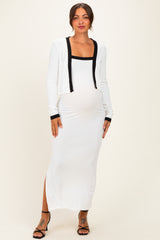 White/ Black Color Block Sleeveless Fitted Dress Maternity Cardigan Set