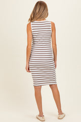 Mocha/White Ribbed Striped Maternity Bodycon Dress
