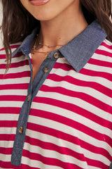 Burgundy/Cream Relaxed Fit Striped Polo Mini Dress