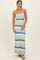 Blue Multi Striped Strapless Flare Maxi Dress