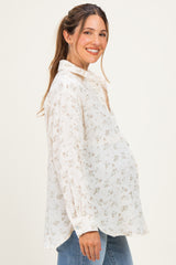 Sage Floral Cotton Gauze Button-Down Maternity Shirt