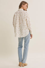 Mauve Floral Cotton Gauze Oversized Button-Down Shirt