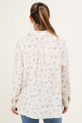 Mauve Floral Cotton Gauze Oversized Button-Down Maternity Shirt