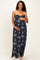 Dark Blue Floral Strapless Cutout Maternity Maxi Dress