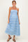 Blue Embroidered Smocked Maternity Maxi Dress