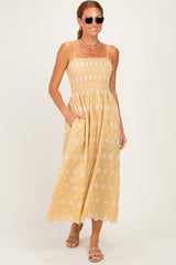 Yellow Embroidered Smocked Maternity Maxi Dress