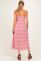 Red Embroidered Smocked Maternity Maxi Dress