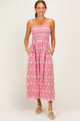 Red Embroidered Smocked Maxi Dress