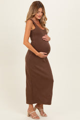 Brown Fitted Cutout Maternity Maxi Tank Dress