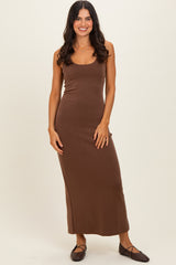 Brown Fitted Cutout Maternity Maxi Tank Dress