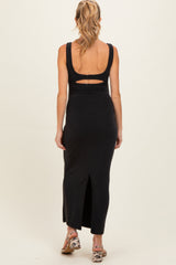 Black Fitted Cutout Maternity Maxi Tank Dress