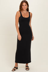 Black Fitted Cutout Maternity Maxi Tank Dress