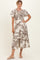 Taupe Floral Smocked Front Tie Midi Dress