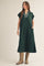 Hunter Green Striped Collared Side Slit Midi Dress