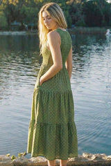 Olive Polka Dot Smocked Tiered Maxi Dress