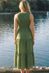 Olive Polka Dot Smocked Tiered Maxi Dress