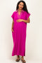 Magenta Striped Collared Side Slit Maternity Midi Dress